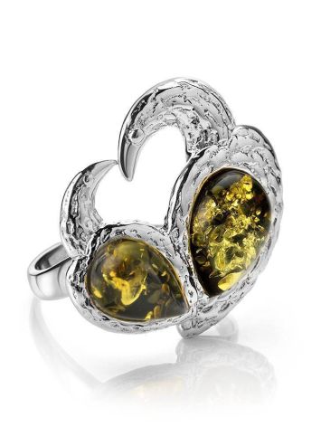 Green Dazzling Amber Ring In Sterling Silver The Eagles Collection, Ring Size: 8.5 / 18.5, image 