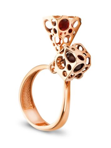 Gold-Plated Ring With Cherry Amber The Geneva, Ring Size: 8 / 18, image 