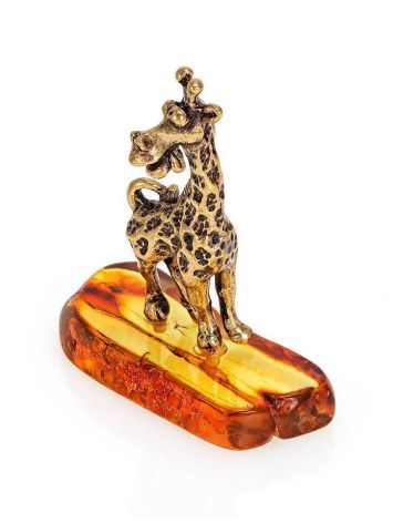 Очаровательный сувенир из латуни и натурального янтаря «Весёлый жираф», image 