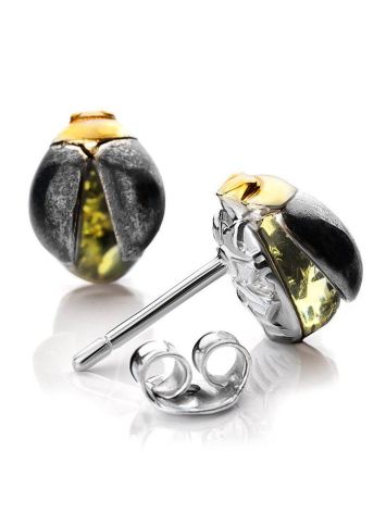 Green Amber Earrings In Sterling Silver The Scarab, image 