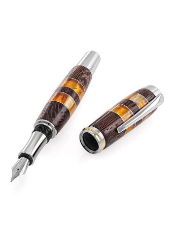 Handcrafted Wenge Wood Fountain Pen With Cognac Amber The Indonesia, image 