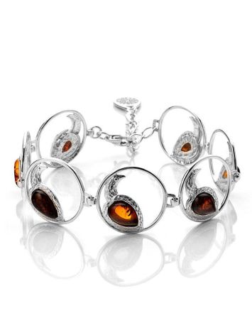 Impressive Cognac Amber Link Bracelet In Sterling Silver The Eagles, image 