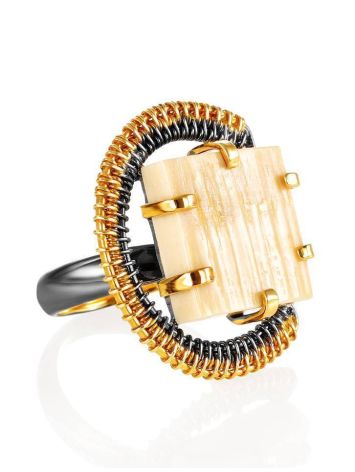 Adjustable Gold-Plated Ring With Square Cut Mammoth Tusk The Era, Ring Size: Adjustable, image 