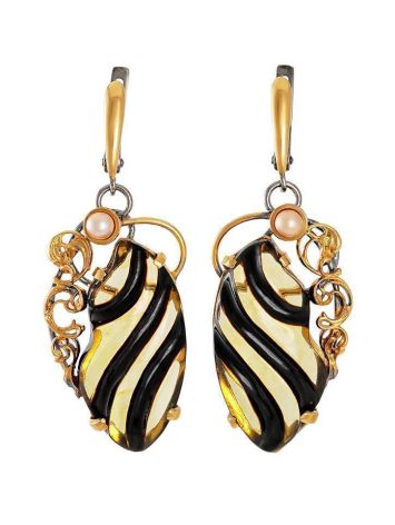 Amber Earrings In Gold-Plated Silver With Cultured Pearls The Electra, image 