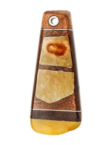 Unisex Wooden Pendant With Honey Amber The Indonesia, image 