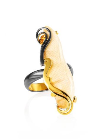 Extravagant Gold-Plated Ring With Natural Mammoth Tusk The Era, Ring Size: Adjustable, image 