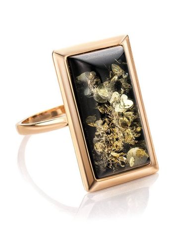 Geometric Gold-Plated Cocktail Ring With Green Amber The Chelsea, Ring Size: 12 / 21.5, image 