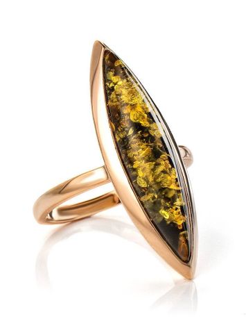 Gold-Plated Silver Ring With Green Amber The Grace, Ring Size: 12 / 21.5, image 