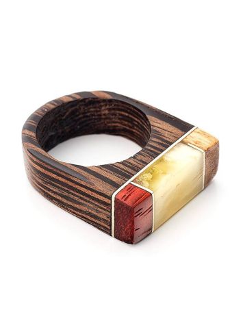 Handcrafted Wenge Wood Ring With Honey Amber The Indonesia, Ring Size: 7 / 17.5, image 