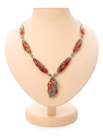 Cognac Amber Pendant Necklace In Sterling Silver With Marcasites The Colorado, image 