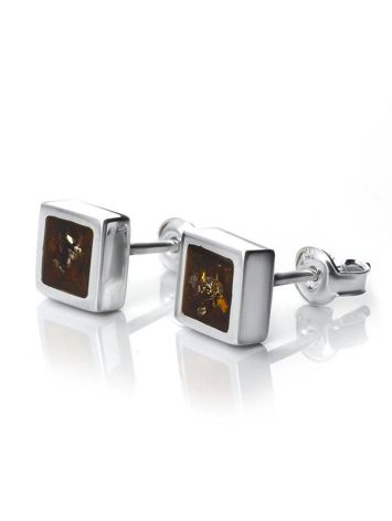 Amber Stud Earrings In Sterling Silver The London, image 