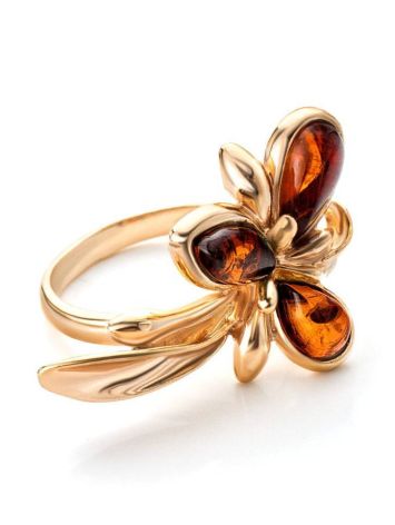 Gold-Plated Ring With Cognac Amber The Verbena, Ring Size: 13 / 22, image 