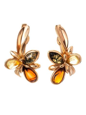 Wonderful Multicolor Amber Earrings In Gold-Plated Silver The Verbena, image 