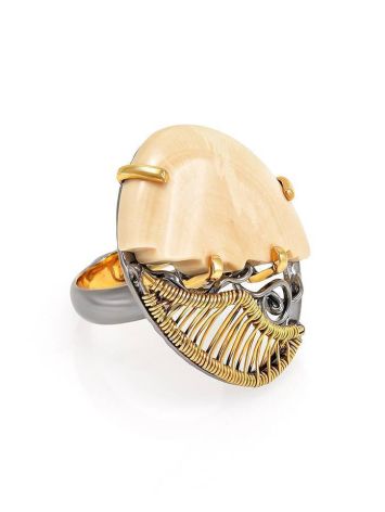 Exquisite Mammoth Tusk Ring In Gold-Plated Silver The Era, Ring Size: Adjustable, image 