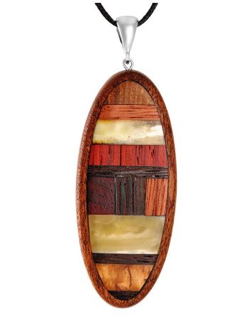 Unisex Wooden Pendant With Honey Amber The Indonesia, image 