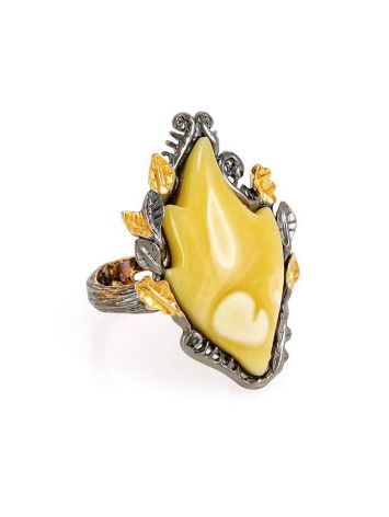 Adorable Sterling Silver Ring With Leaf Cut Amber The Canada, Ring Size: Adjustable, image 
