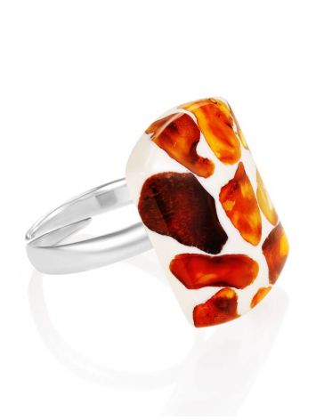 Mosaic Open Ring With Cognac Amber And White Polymer The Dalmatian, Ring Size: Adjustable, image 