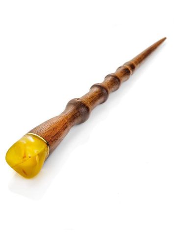 Wooden Hair Stick With Natural Amber, image 