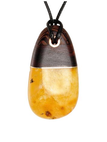 Handcrafted Honey Amber Pendant With Natural Wood The Indonesia, image 