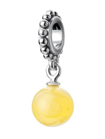 Sterling Silver Charm With Cute Honey Amber Ball Pendant, image 