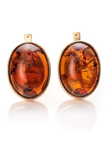 Gold-Plated Earrings With Cognac Amber The Goji, image 