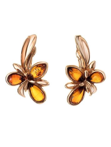 Gold-Plated Earrings With Cognac Amber The Verbena, image 
