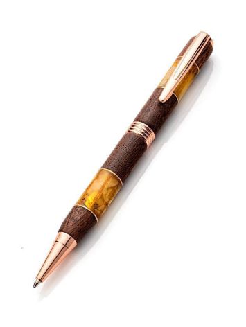 Designer Acacia Wood Pen With Baltic Amber, image 
