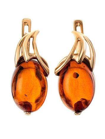 Cognac Amber Earrings In Gold-Plated Silver The Palermo, image 
