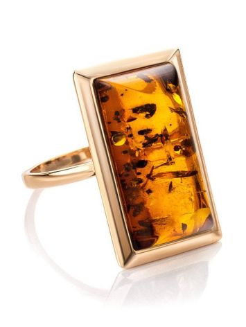 Bold Gold-Plated Ring With Cognac Amber The Chelsea, Ring Size: 11.5 / 21, image 