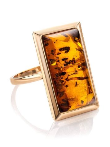 Bold Gold-Plated Ring With Cognac Amber The Chelsea, Ring Size: 12 / 21.5, image 