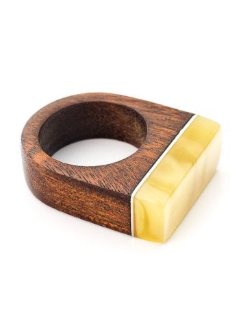Brazilwood Ring With Honey Amber The Indonesia, Ring Size: 6 / 16.5, image 