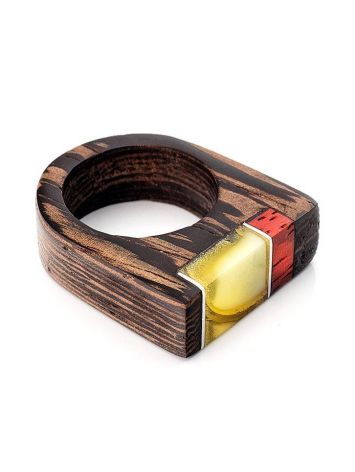 Handmade Honey Amber Ring With Padauk Wood The Indonesia, Ring Size: 7 / 17.5, image 