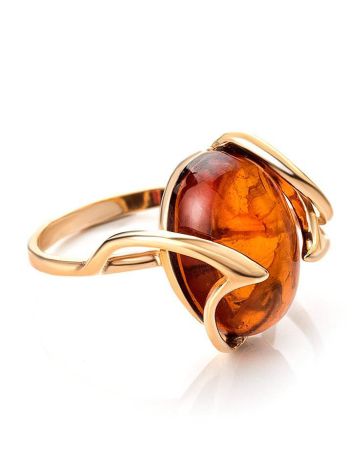 Gold-Plated Silver Ring With Cognac Amber The Palermo, Ring Size: 11.5 / 21, image 