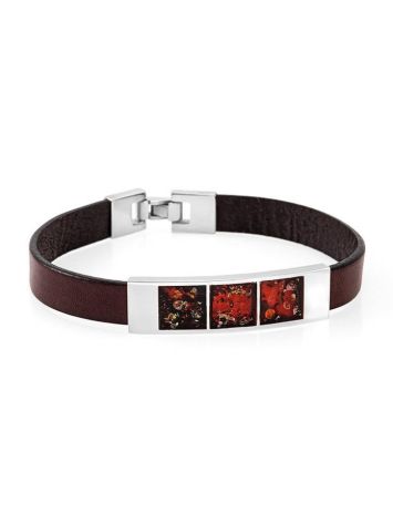 Stylish Leather Bracelet With Cherry Amber The London, image 