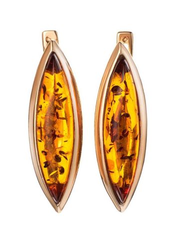 Gold-Plated Silver Earrings With Cognac Amber The Grace, image 