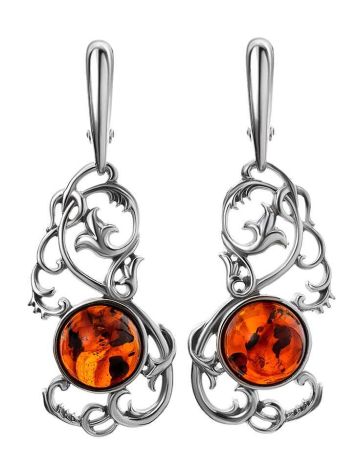 Wonderful Filigree Silver Drop Earrings With Cherry Amber The Tivoli, image 