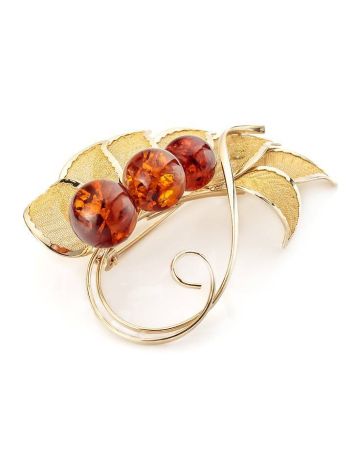 Bold Gold Plated Brooch With Cognac Amber The Beoluna, image 