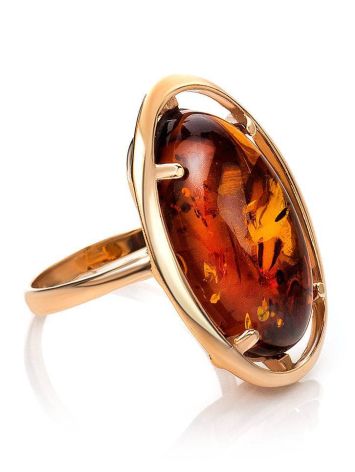Bold Gold-Plated Cocktail Ring With Cognac Amber The Elegy, Ring Size: 13 / 22, image 