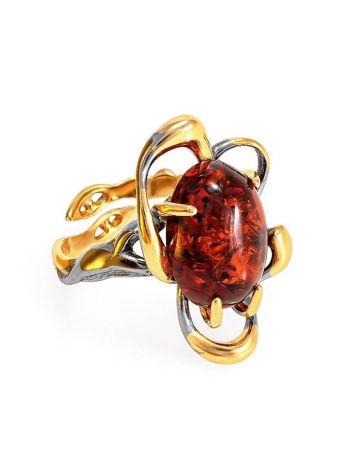 Adjustable Gold-Plated Ring With Cognac Amber The Pompadour, Ring Size: Adjustable, image 