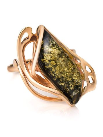 Gold-Plated Ring With Green Amber The Illusion, Ring Size: 13 / 22, image 