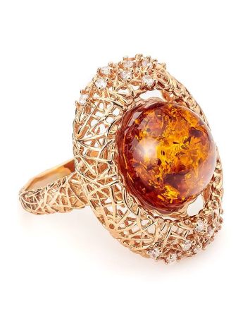 Gorgeous Amber Ring In Gold-Plated Silver With Crystals The Venus, Ring Size: 12 / 21.5, image 