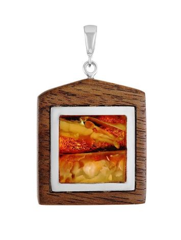 Geometric Wooden Pendant With Honey Amber The Indonesia, image 