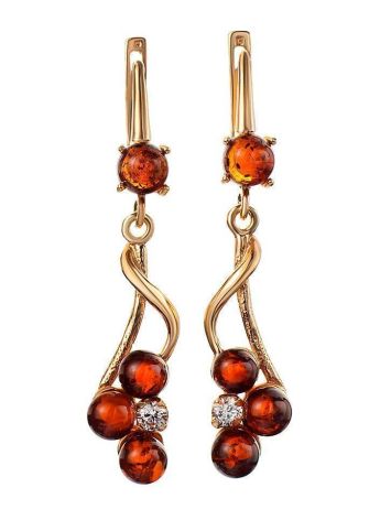 Gold-Plated Dangle Earrings With Amber And Crystals The Mimosa, image 