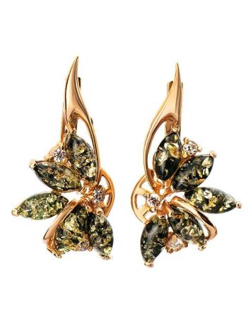 Amber Earrings In Gold-Plated Silver with Crystals The Lotus, image 