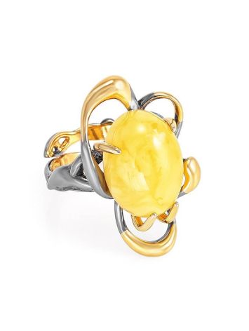 Adjustable Honey Amber Ring In Gold-Plated Silver The Pompadour, Ring Size: Adjustable, image 
