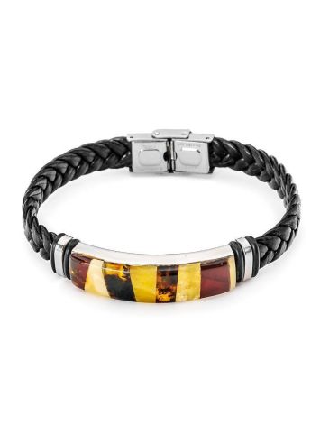 Braided Leather Wristband With Multicolor Amber The Grunge, image 