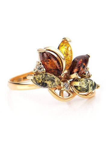 Multicolor Amber Ring In Gold-Plated Silver With Crystals The Verbena, Ring Size: 12 / 21.5, image 