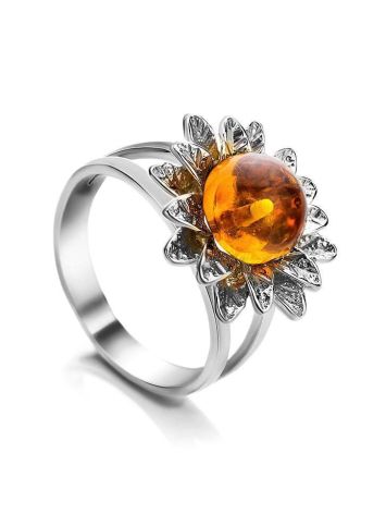 Bold Silver Ring With Cognac Amber The Aster, Ring Size: 11.5 / 21, image 