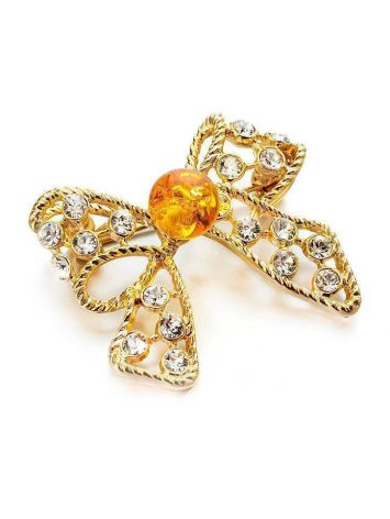 Cute Bright Gold Plated Brooch With Amber And Crystals The Belouna, image 