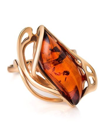 Bold Gold-Plated Ring With Cognac Amber The Illusion, Ring Size: 12 / 21.5, image 